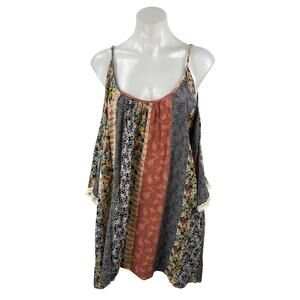 Town House Shops Multicolor Cold Shoulder Floral Patchwork Mini Dress Size M